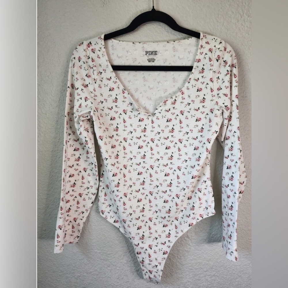 PINK Victoria's Secret Bodysuit/Off White with pretty flowers. Very feminine on!
